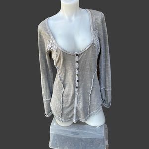 Free People LS Crocheted Latte Top M